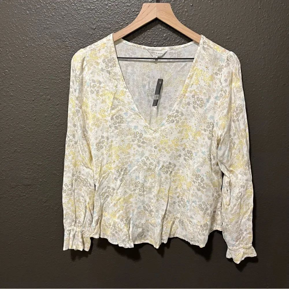 Lucky Brand Floral Long Sleeve Maya Тор Ruffled Hemline